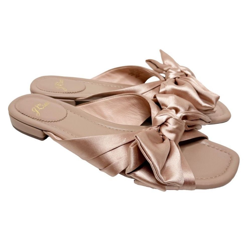 J. Crew Abbie Blush Pink Satin Bow Slide Square Toe Sandals Leather Women’s 7.5